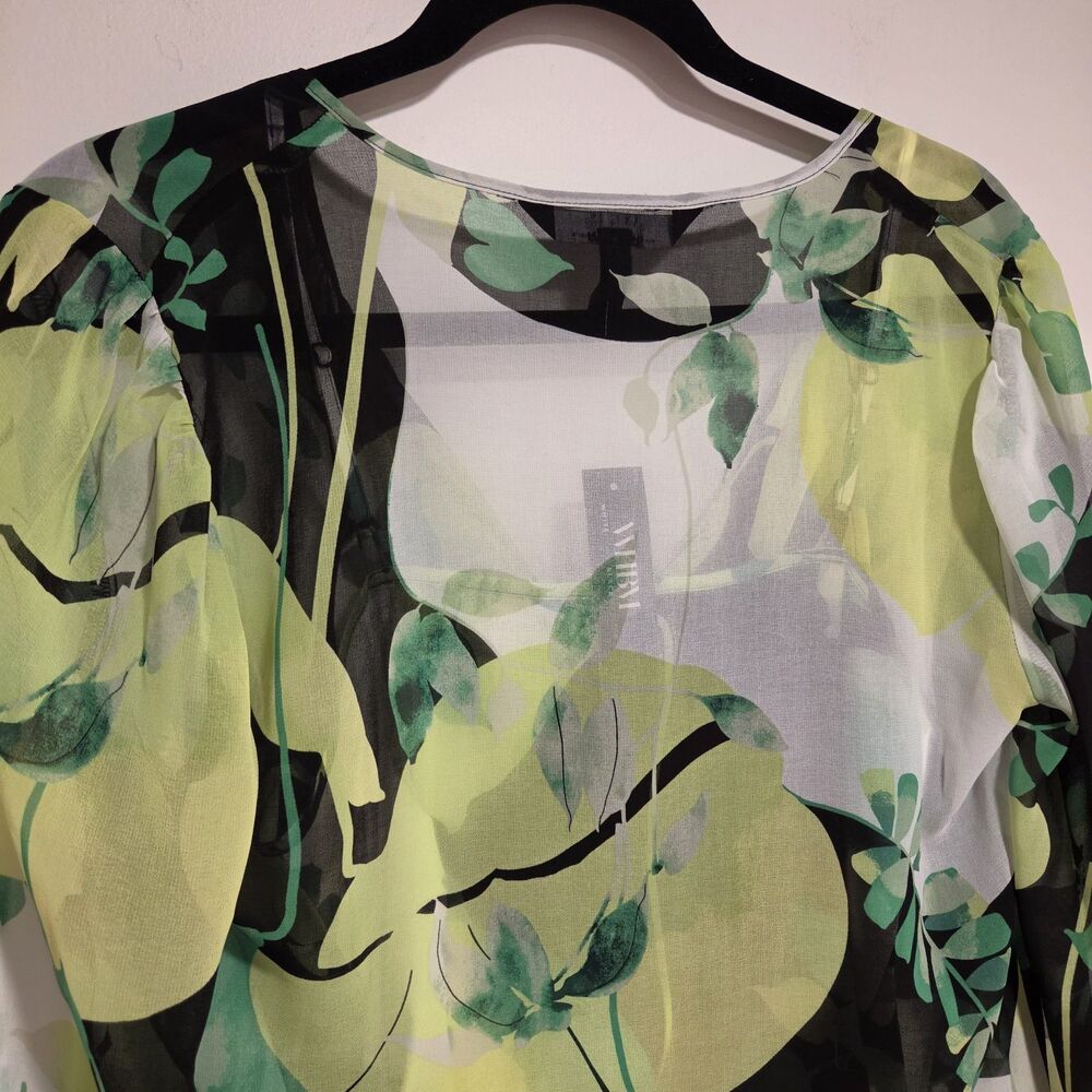 WHBM Chiffon Blouse Camisole Set Small Womens Green Black Sheer Garden Floral - Picture 13 of 15